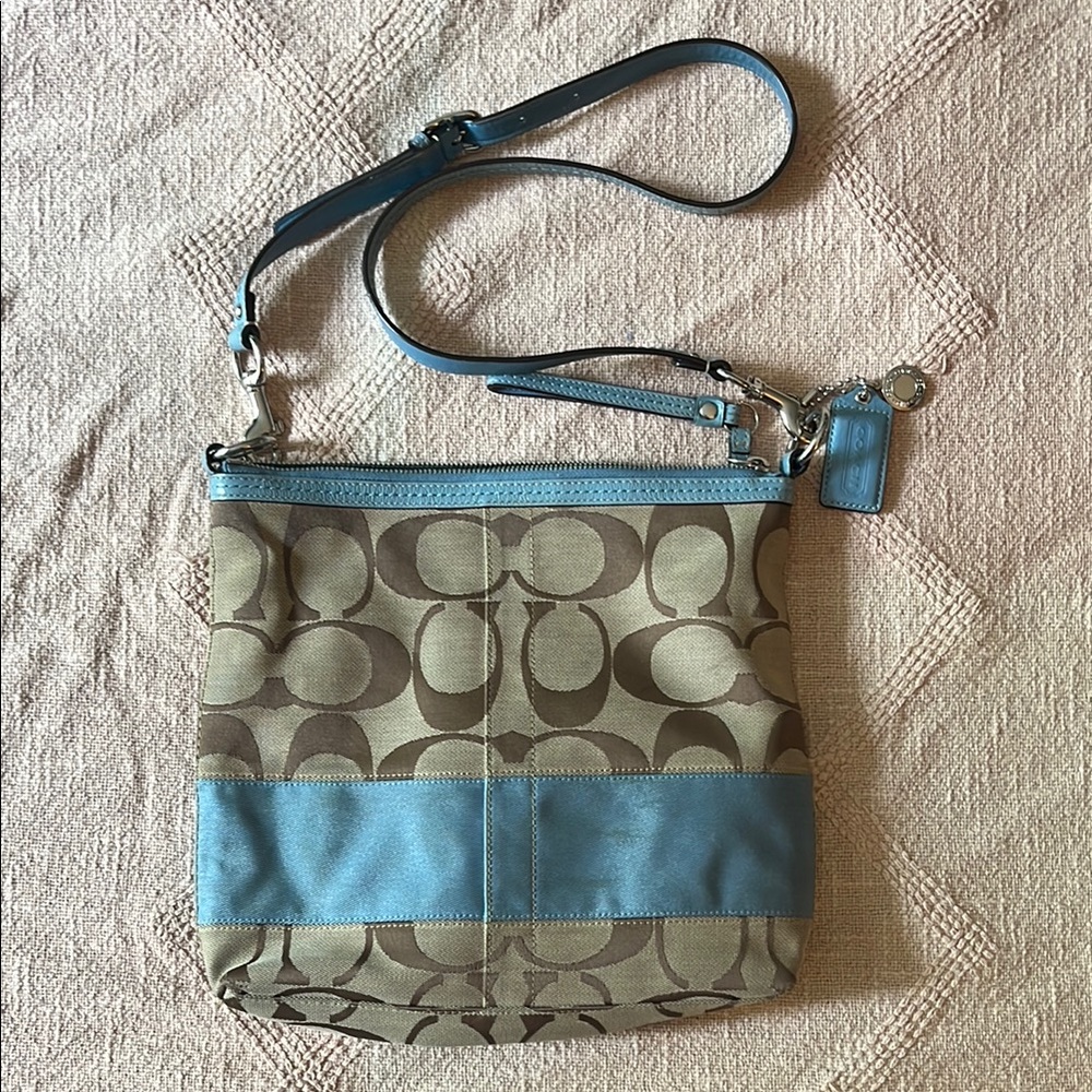 Coach Signature Crossbody Bag - Blue and Brown - Picture 1 of 5